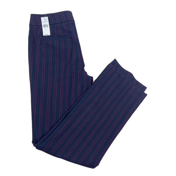 Loft Marisa Trouser Pants Navy & Burgundy  High-Waist Wide-Leg Size 4 - New - Picture 10 of 11